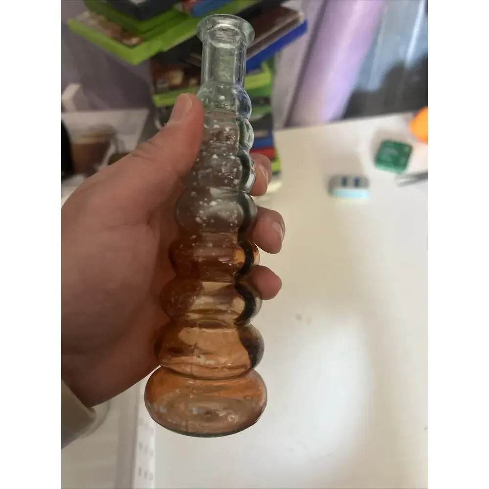 Ribbed Glass Vase Orange Tint